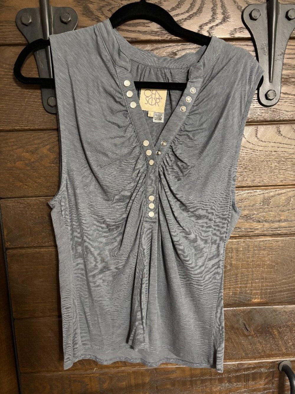 CHASER Women's Snap Down Tank, L, Charcoal, New with Tags